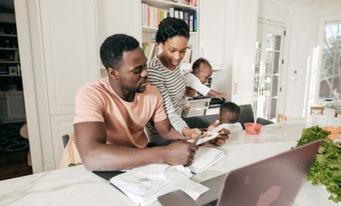 Family working on budget