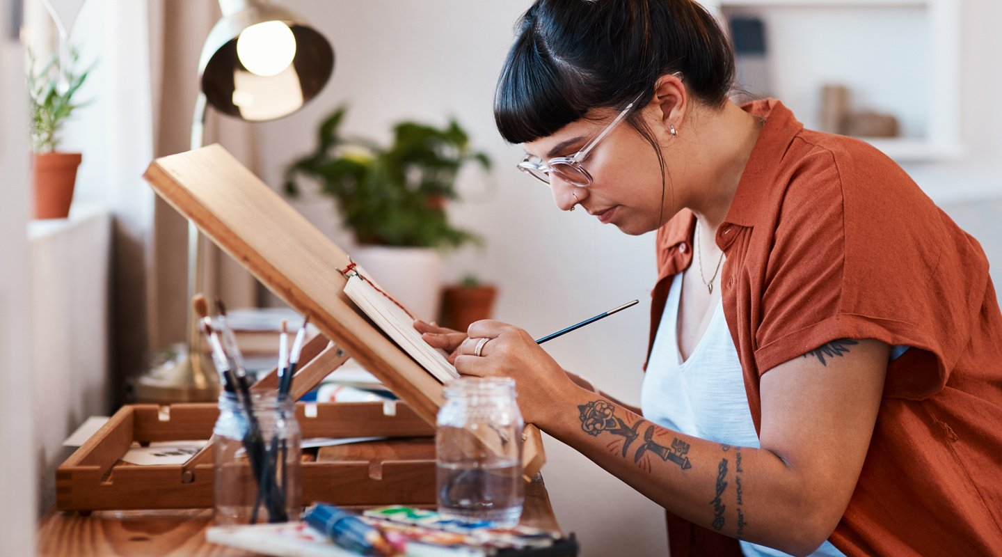 Painter working from home at desk